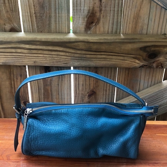 Maxximum Teal Blue Leather Small Clutch Handbag with Adjustable Strap - Picture 2 of 6